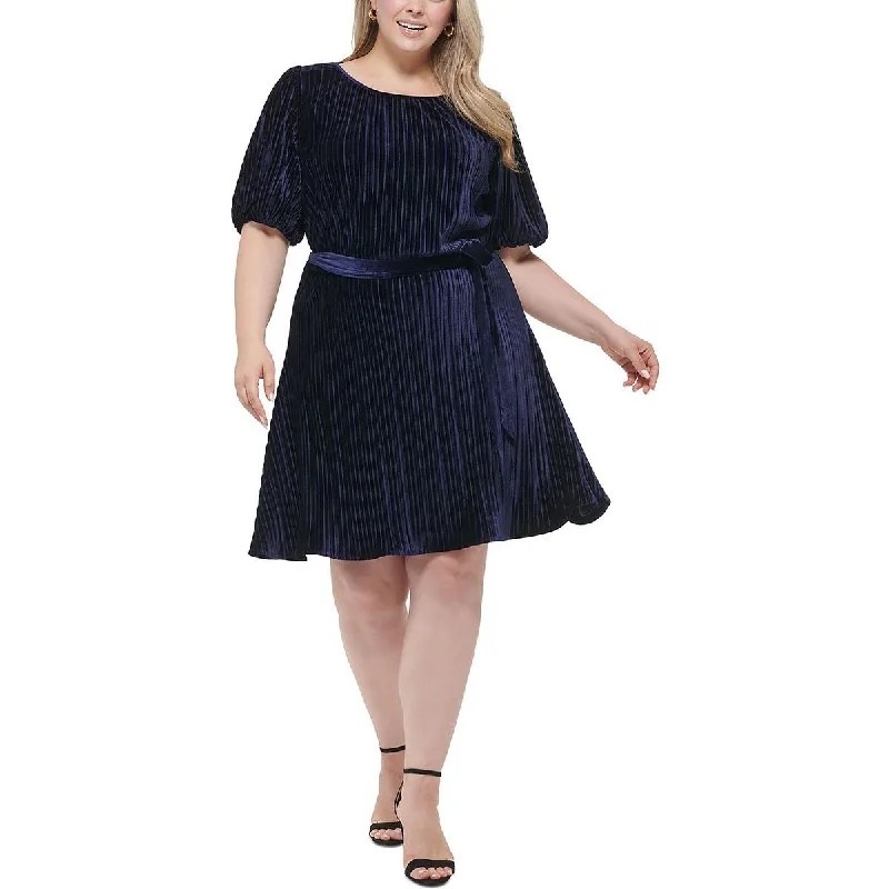 Season Finale Sale DKNY Womens Plus Pleated Knee Length Fit & Flare Dress