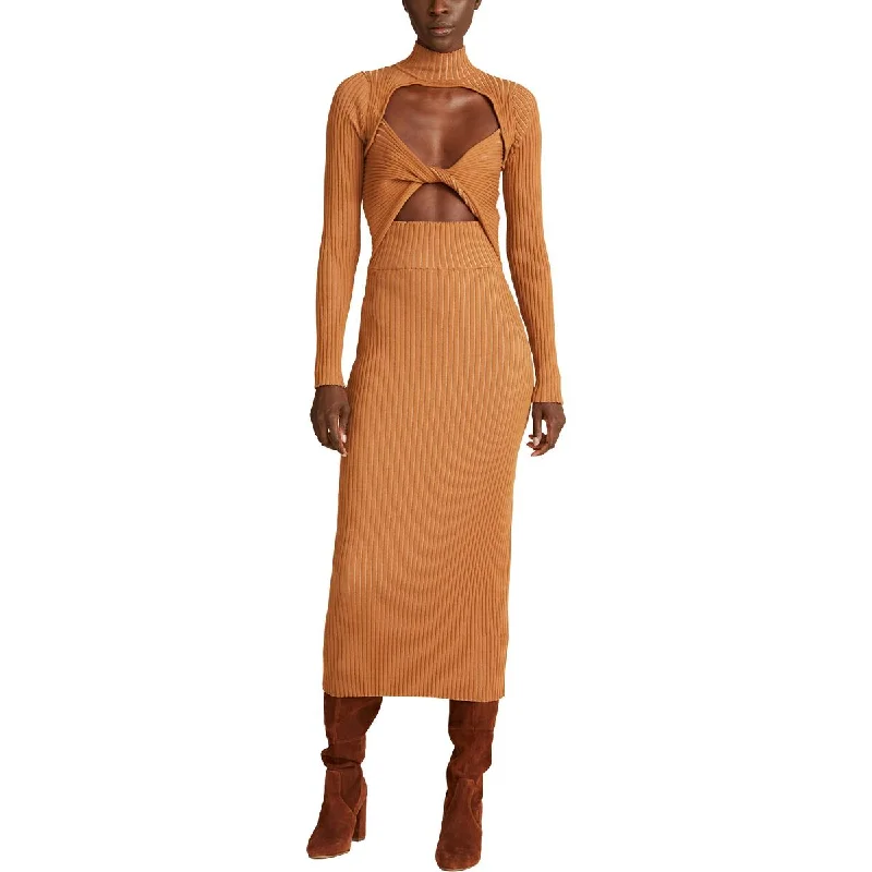 Best Bargains Amur Womens Mock Neck Twist Front Midi Dress