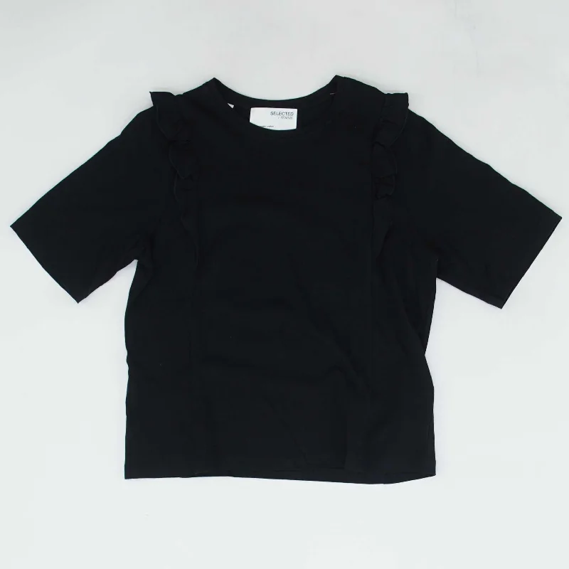 Shop and Save Black Solid Short Sleeve Blouse