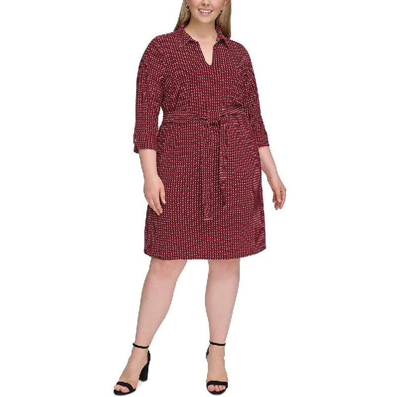 Stock Clearance Tommy Hilfiger Womens Plus Houndstoth V-Neck Shirtdress