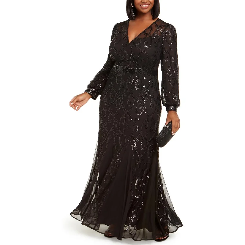 Exclusive Access R&M Richards Womens Plus Sequined Surplice Evening Dress