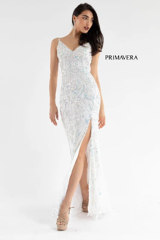 Special Buy Primavera Couture 3749 Size 0 Ivory Sequined Prom Dress V Neckline Sweeping Train Evening Gown