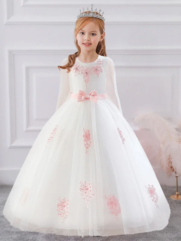 Amazing Deals Ball Gown Scoop Long Sleeves Flower Girl Dresses with Beading