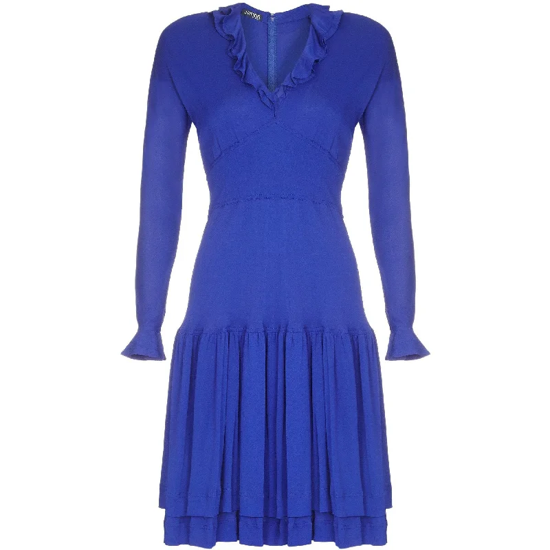 Discount Deals 1970s Jean Muir Royal Blue Jersey Dress