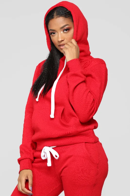 Super Sale Relaxed Vibe Solid Hoodie - Red