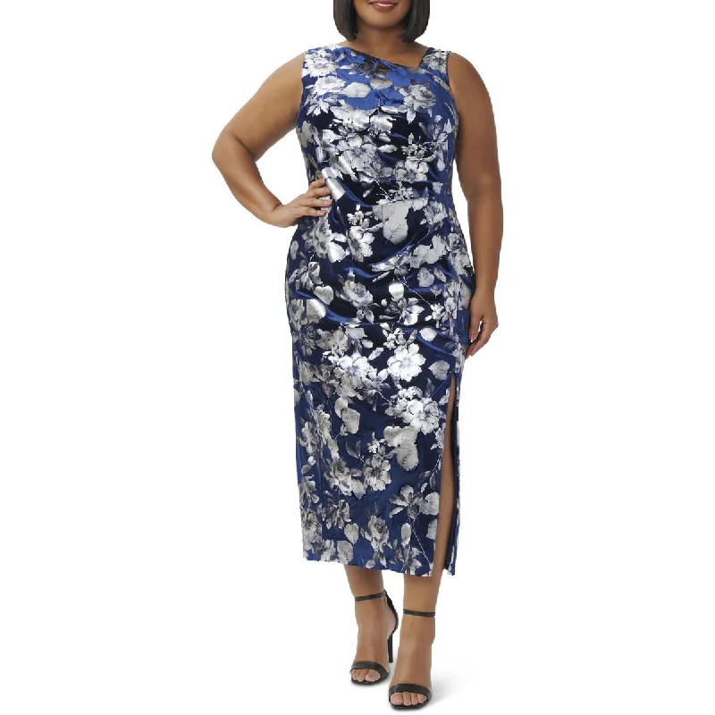 Deal Frenzy Adrianna Papell Womens Velvet Metallic Sheath Dress