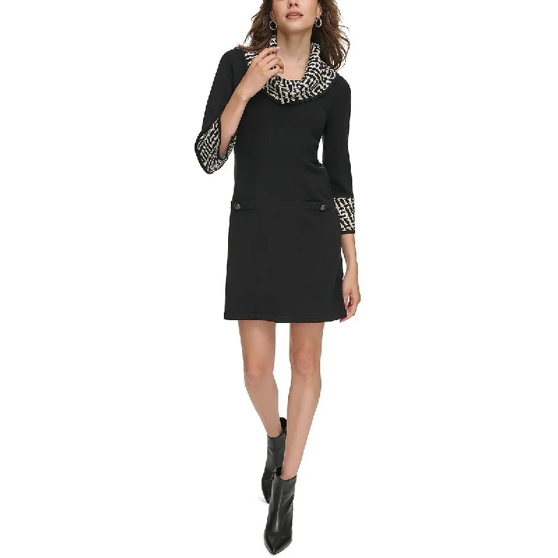 Take Advantage Jessica Howard Womens Petites Printed Above Knee Sweaterdress