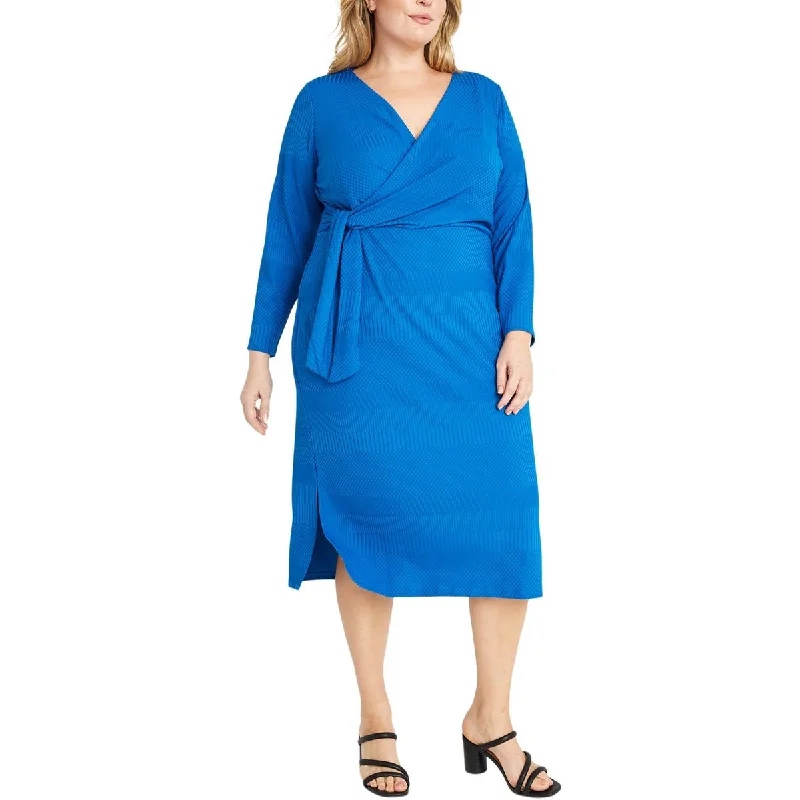 Weekend Deal Maggy London Womens Surplice Mid Calf Midi Dress