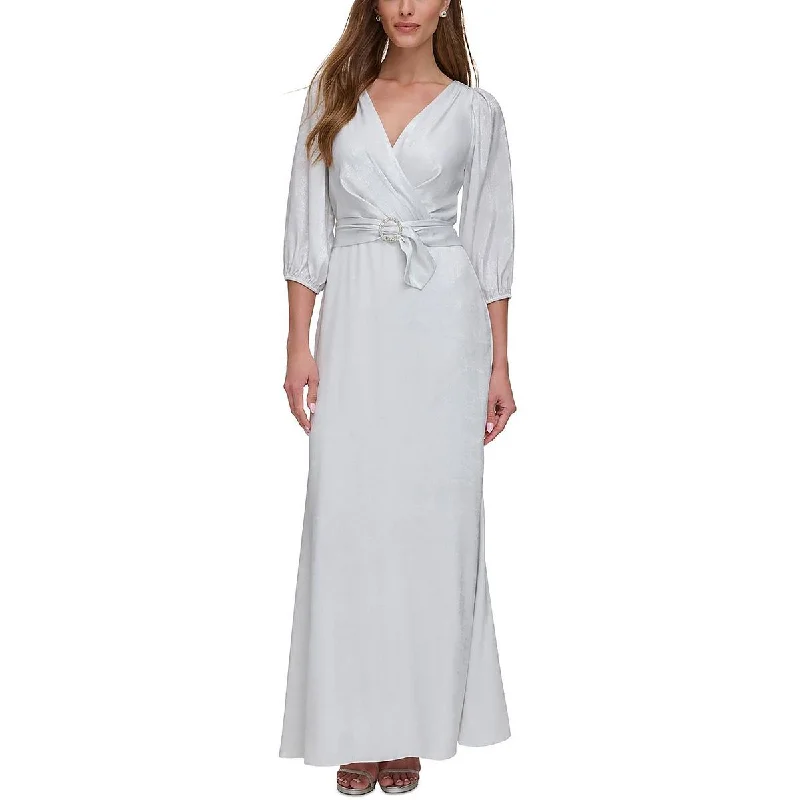 Clearance Event DKNY Womens Shimmer Faux Wrap Evening Dress