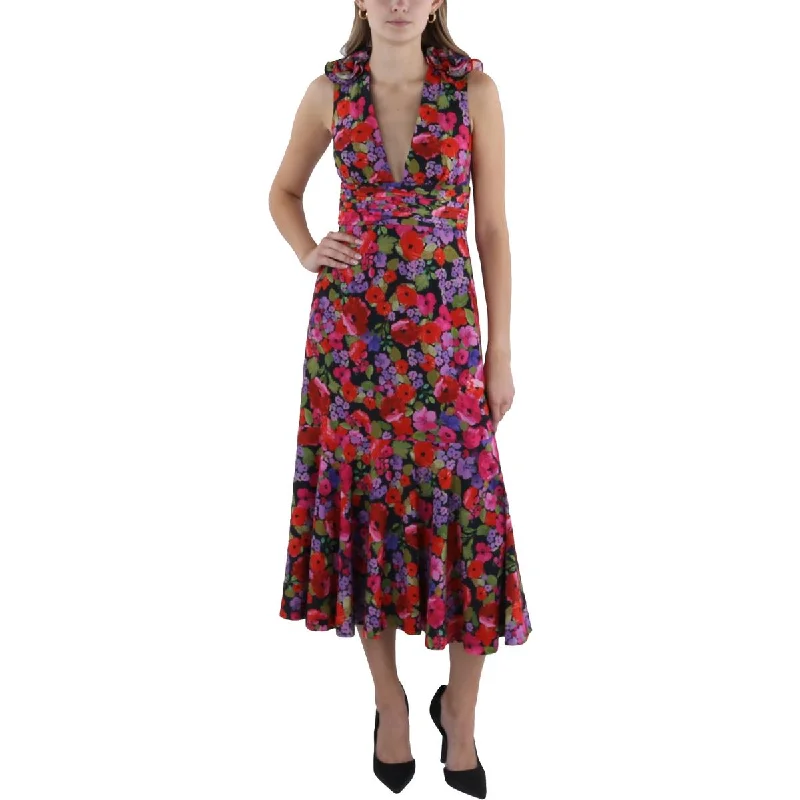 Buy Now Amur Womens Below Knee Deep V Neck Midi Dress