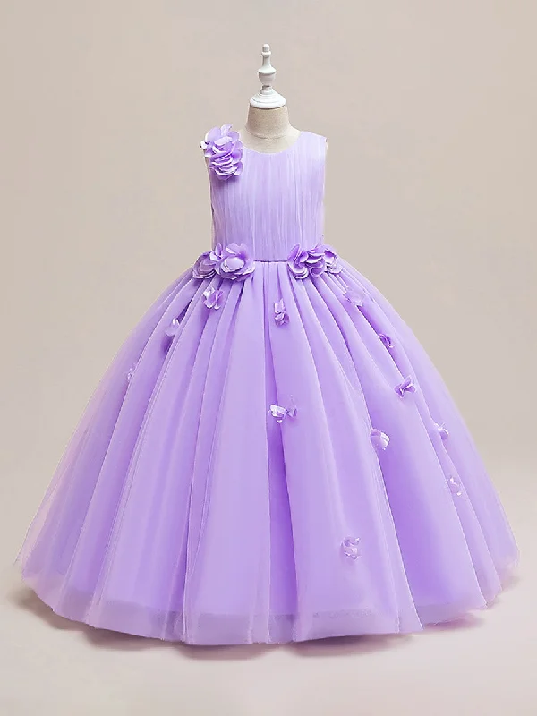 Inventory Reduction Ball Gown Scoop Sleeveless Flower Girl Dresses with Solid Flower