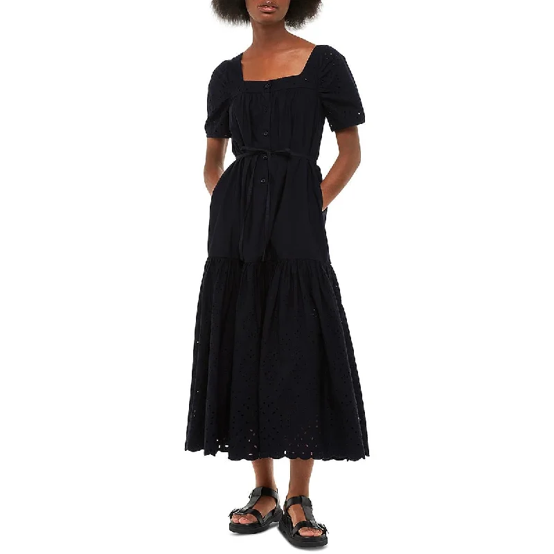 Crazy Savings Whistles Womens Eyelet Button-Down Midi Dress