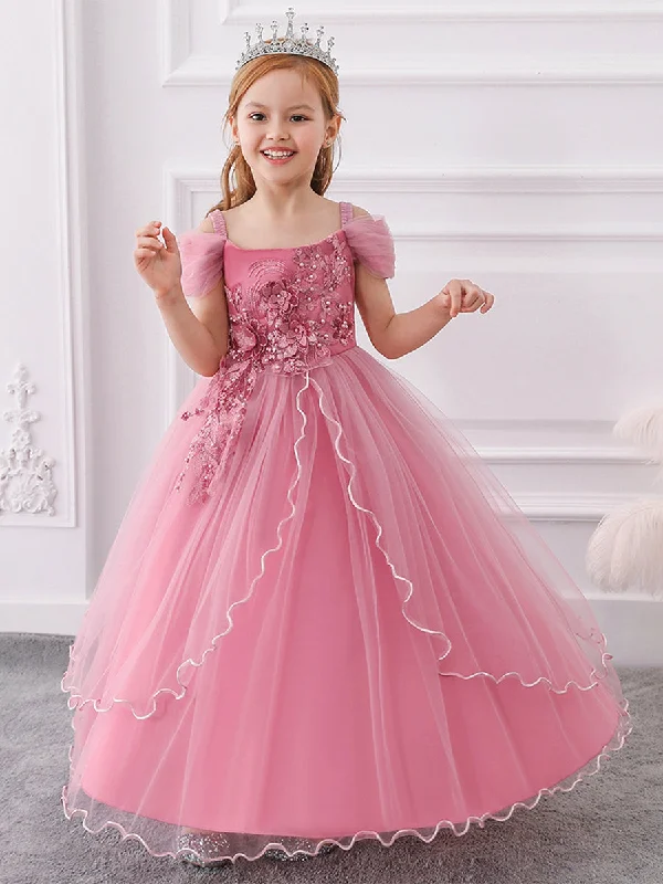 Markdown Madness Ball Gown Cold Shoulder Short Sleeves Flower Girl Dresses with Beading