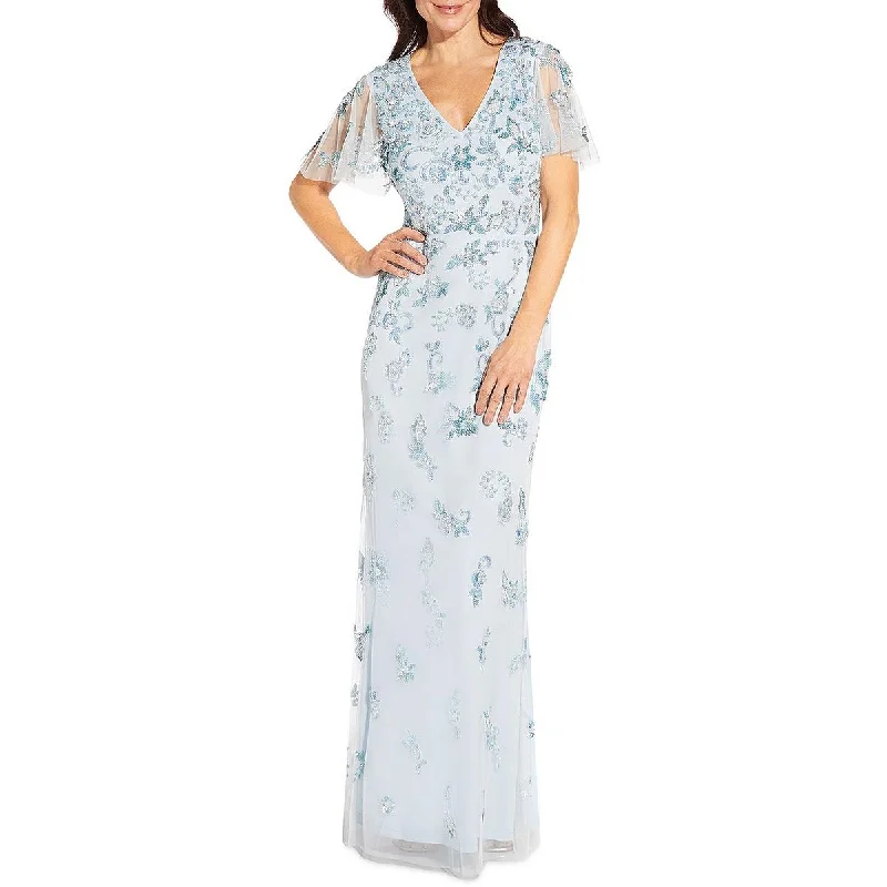 Special Discount Aidan Mattox Womens Sheer Sequined V-Neck Evening Dress