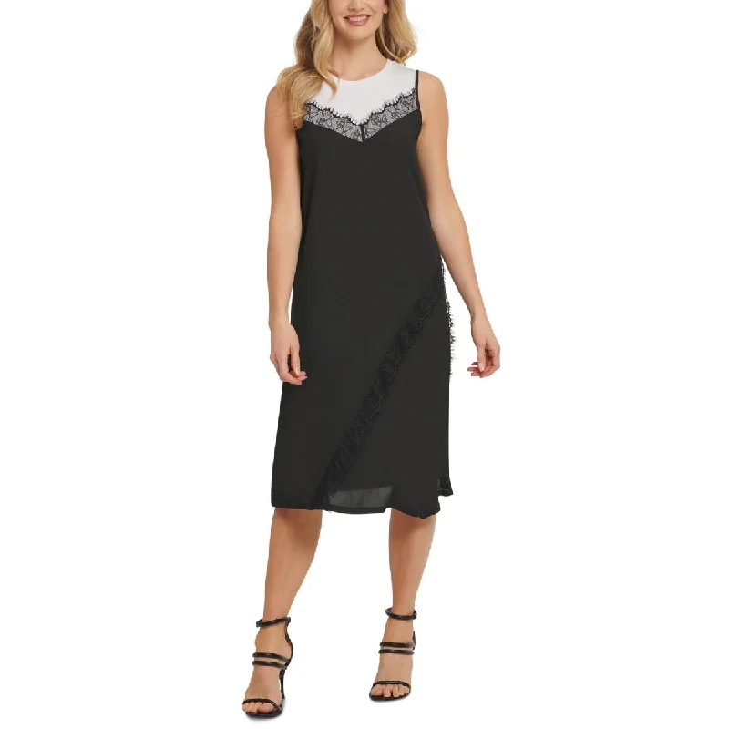 Fantastic Offers DKNY Womens Mixed Media Fringed Midi Dress