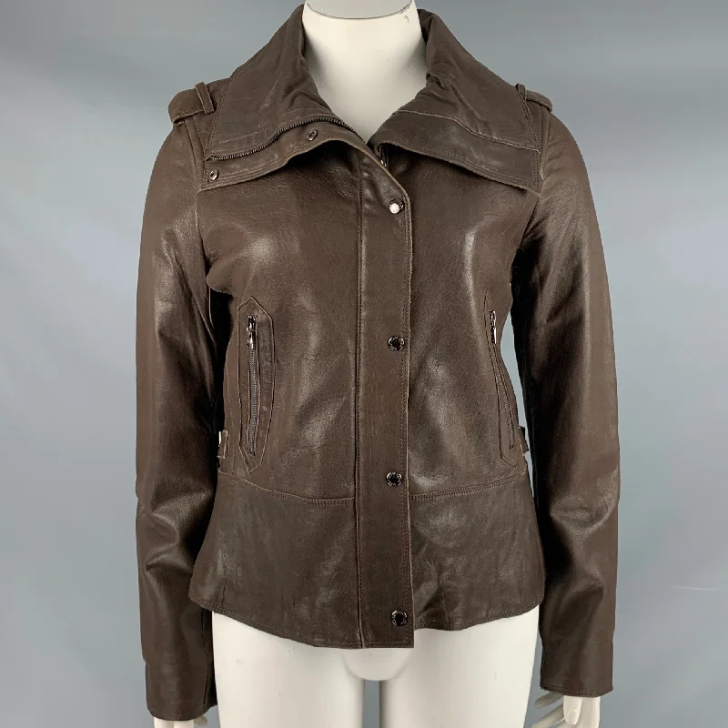 Must-Have Deals ANDREW MARC Size L Cocoa Brown Leather Zip Snaps Jacket
