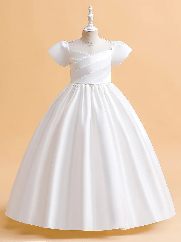 Special Buy Ball Gown Scoop Puff Sleeves Flower Girl Dresses with Ruched