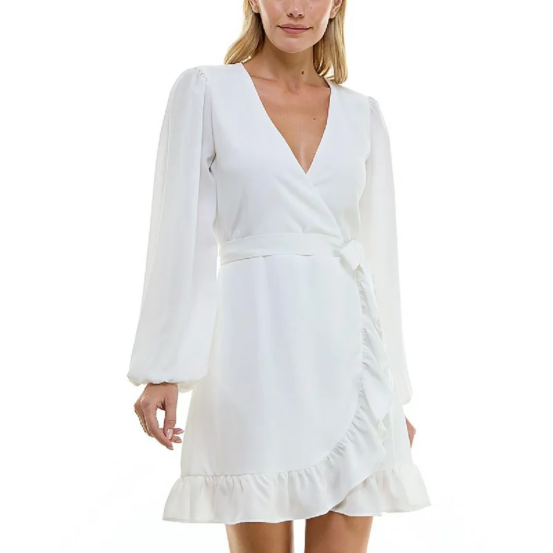 Deal of the Week Jolt Womens Juniors Faux Wrap Mini Cocktail And Party Dress