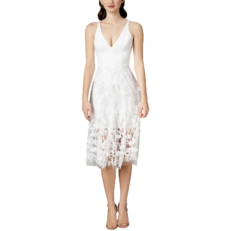 Closeout Dress The Population Womens Mesh Floral Fit & Flare Dress