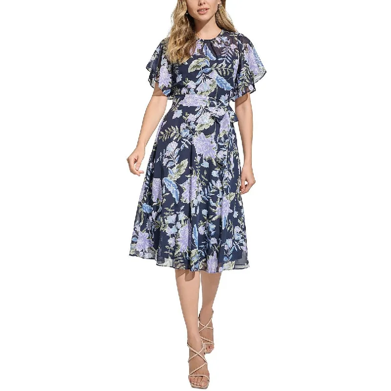 YEAR-End Clearance Jessica Howard Womens Floral Print Below Knee Midi Dress