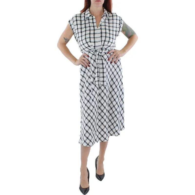 Price Blitz DKNY Womens Crepe Checkered Fit & Flare Dress