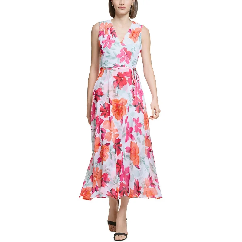 Lowest Prices Calvin Klein Womens Chiffon Faux-Wrap Wrap Dress
