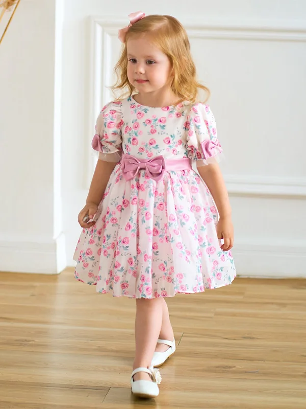 Inventory Reduction Ball Gown Scoop Puff Sleeves Ruched Flower Girl Dresses