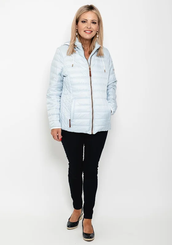 Referral Discount Frandsen Hooded Quilted Short Jacket, Dusty Blue
