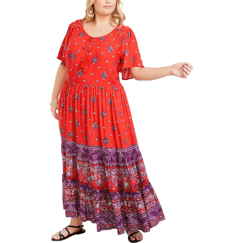 Act Fast Aveology Womens Plus Zariah Printed Tiered Midi Dress