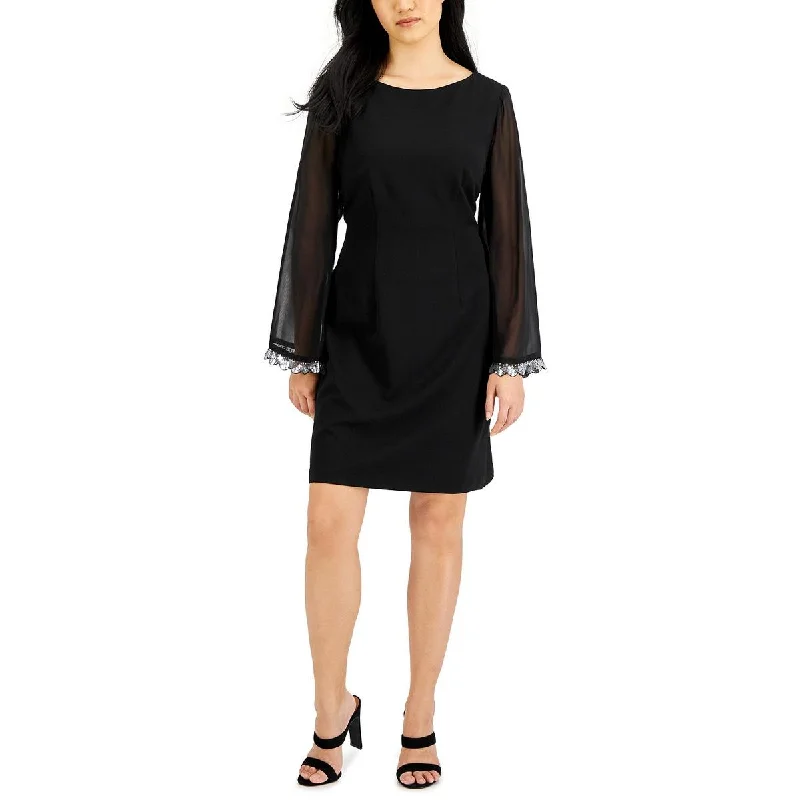 Stock Clearance Connected Apparel Womens Petites Sheer Sleeves Sequined Cocktail and Party Dress