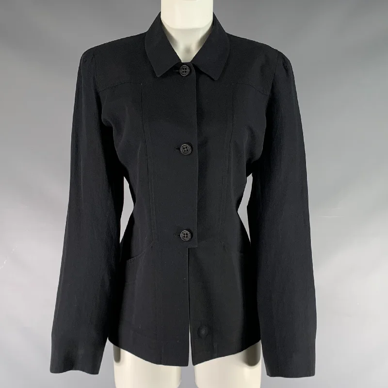 Online Only KENZO Size 8 Black Viscose Blend Button Up Jacket
