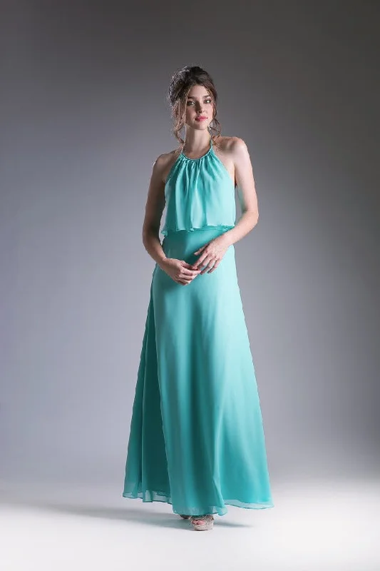 Deep Discounts CD 130 Size 8 Mint Green Long Chiffon Halter Formal Dress Draped Bodice Bridesmaid Gown