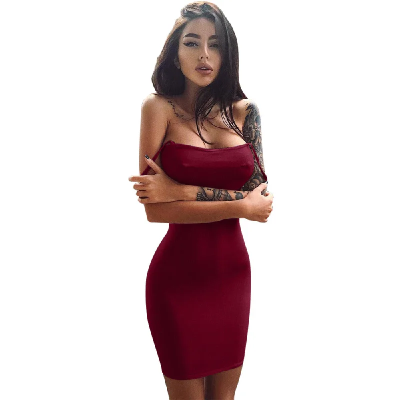 Discount Days Pure Color Slim Sleeveless Spaghetti Straps Short Dress