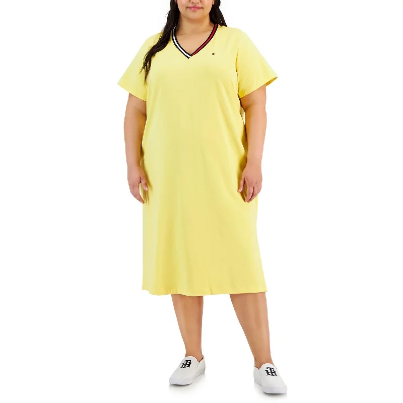 Great Deals Tommy Hilfiger Womens Plus V-Neck Midi T-Shirt Dress