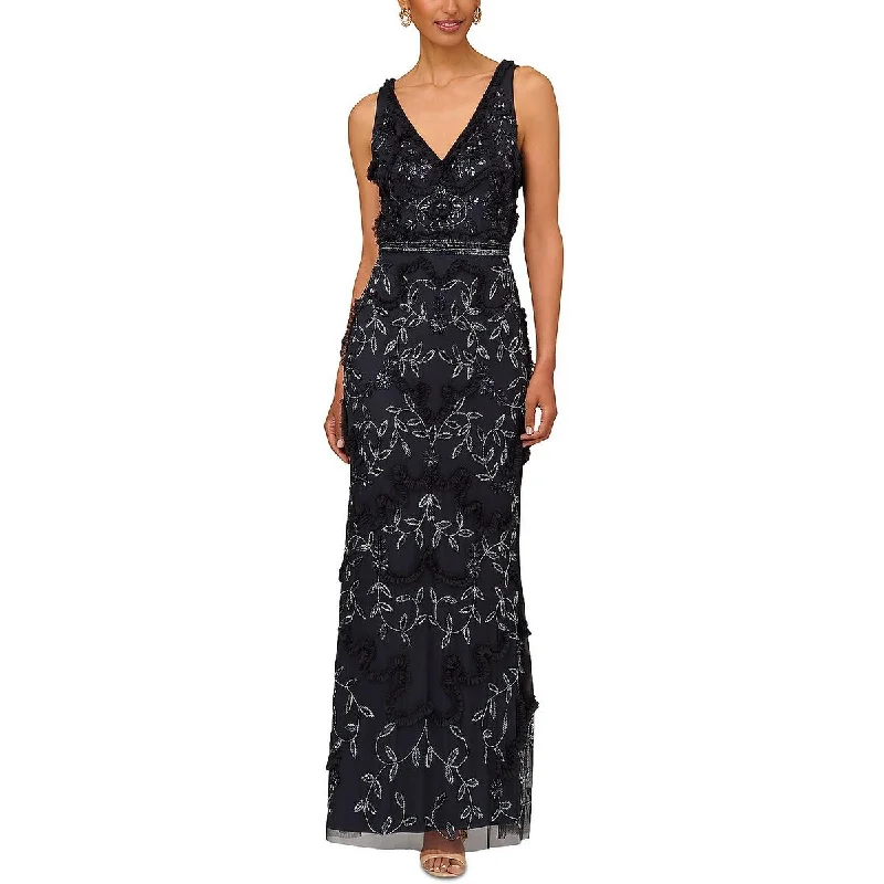 Year-End Sale Aidan Mattox Womens Beaded Sleeveless Evening Dress