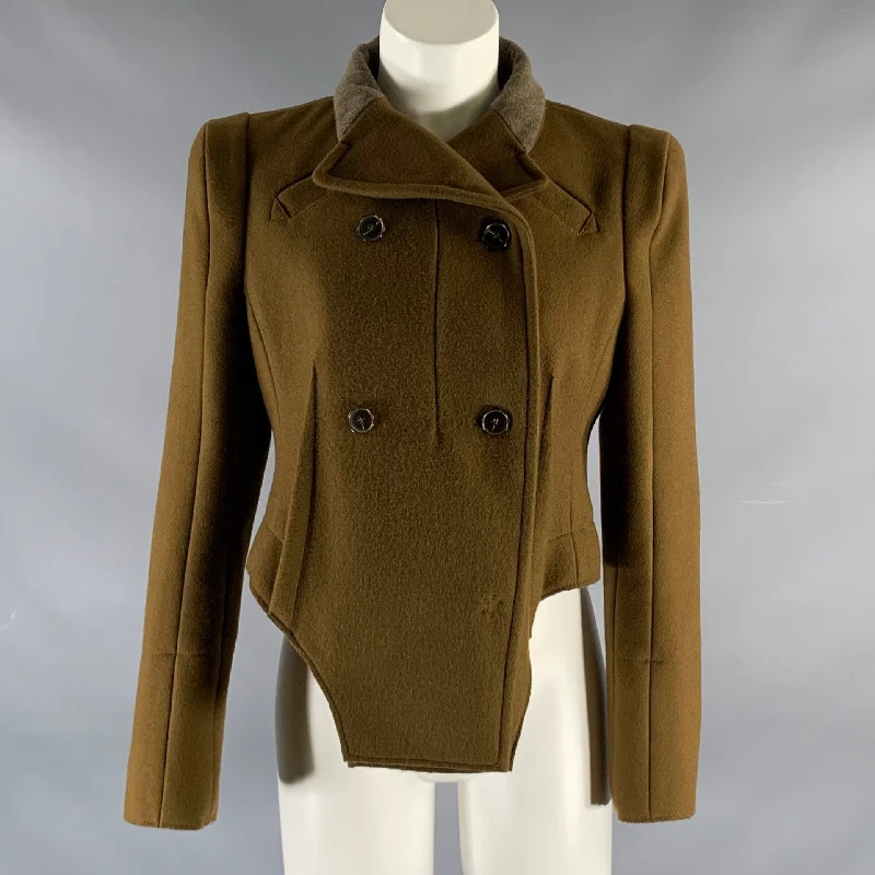 Daily Deals CARVEN Size 4 Brown Wool Blend Asymmetrical Jacket