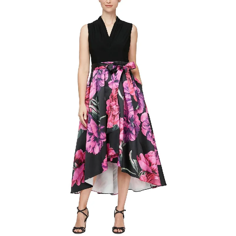 Loyalty Reward SLNY Womens Floral Print Hi-Low Evening Dress