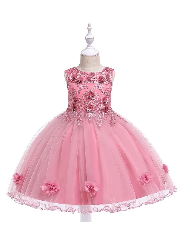 Super Sale Ball Gown Scoop Sleeveless Flower Girl Dresses with Solid Flowers