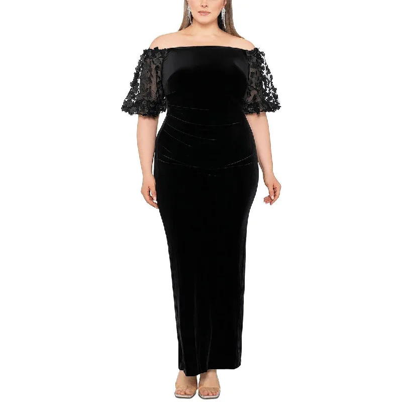 Online Exclusive Xscape Womens Plus Velvet Floral Evening Dress